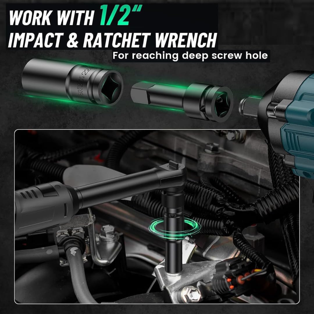 STARQ 10pcs Deep Impact Socket Set Universal Socket Metric Drive Hex Long Socket Set Wrench For Air Pneumatic Repair Tools 10-24MM Size