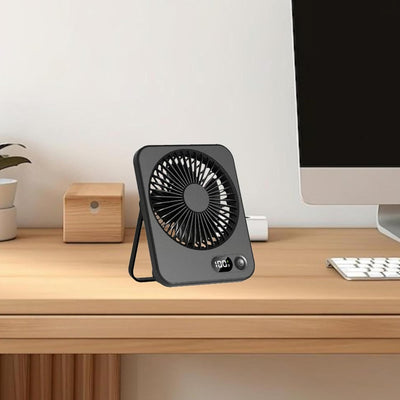 STARQ Mini Portable table Fan, Powerful Hand Fan 5 Speed 1200 mah Personal Desk Fan with Base, Lightweight Rechargeable USB Handheld Fan for Girl, Women, Men, Indoor, Outdoor (Black)