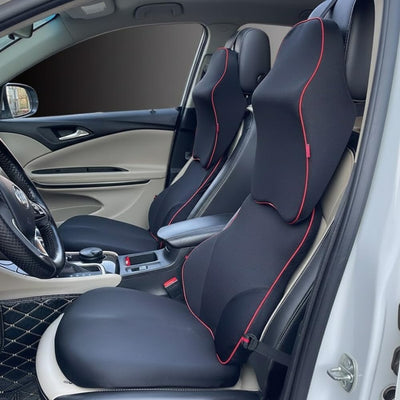 STARQ Premium Car Seat Cushions Combo | Seat Back Support, Neck Rest Pillow, Seat Cushion for Driving Seat | Memory Foam, Cotton Cover | Ergonomic Car Cushions Pillows (Premium-Black)