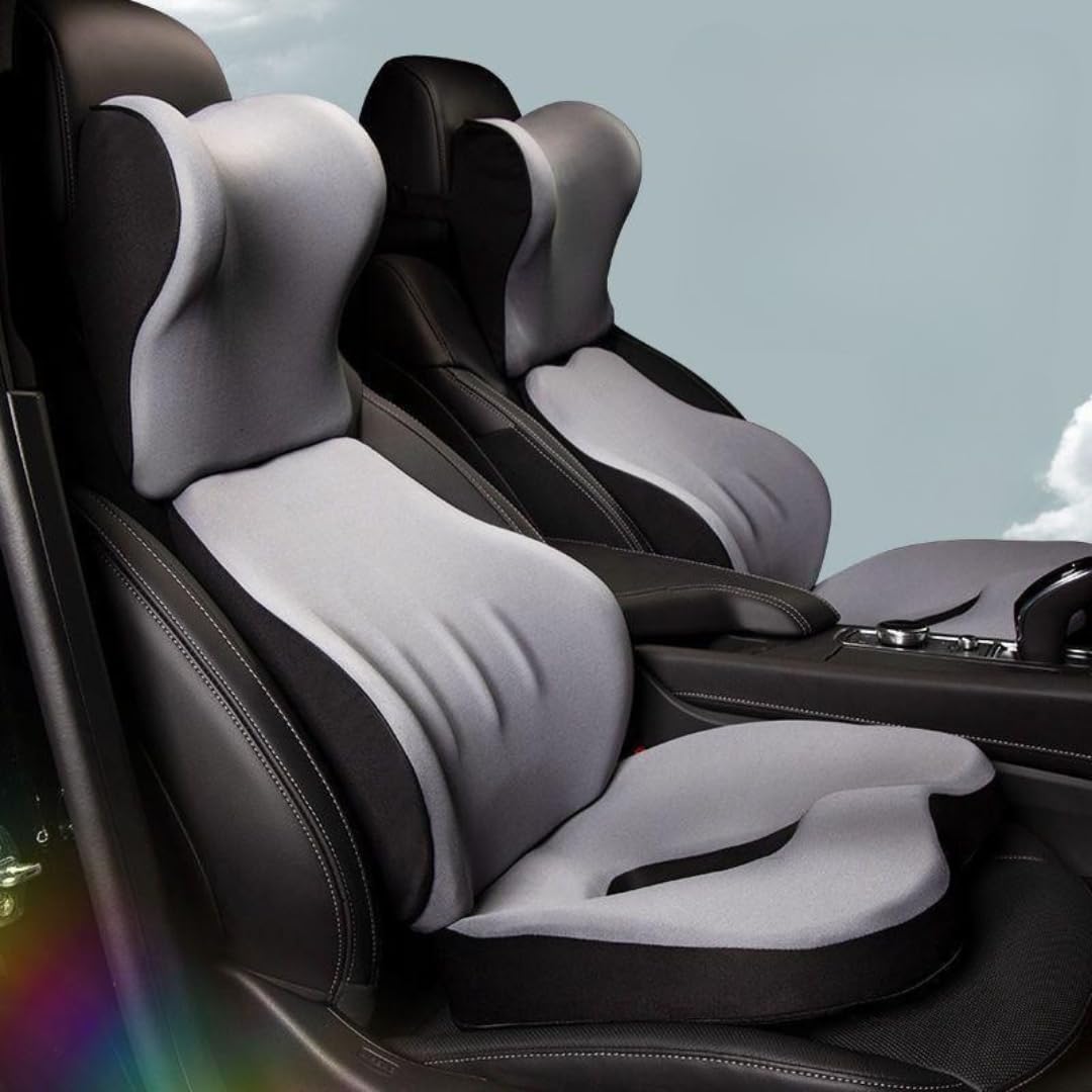 STARQ Premium Car Seat Cushions Combo Seat Back Support, Neck Rest Pillow, Seat Cushion for Driving Seat Memory Foam, Cotton Cover Ergonomic Car Cushions Pillows