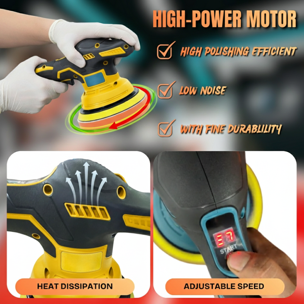 STARQ Cordless Polishing Machine for Car , 12V Cordless, 8 Speed Setting, Variable Speed Control, 2800-5800 RPM, 3500mAh Rechargeable 2 Batteries, Car Polish Machine