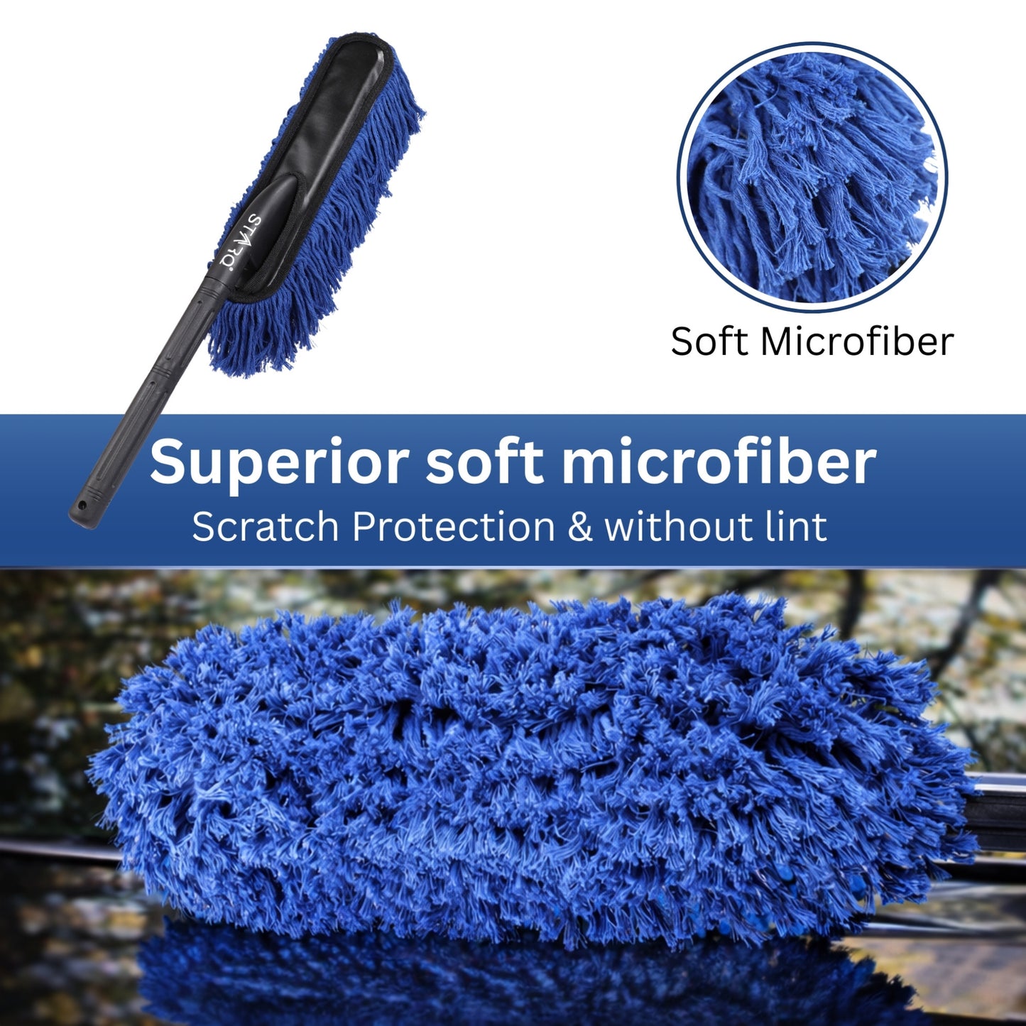 Starq Dust Master Lint-Free Car Duster with Protective Cover, Scratch-Free Long Handle Cleaning Brush for Car Interior & Exterior, Dashboard, Glass, Seats & Body (Pack of 1)