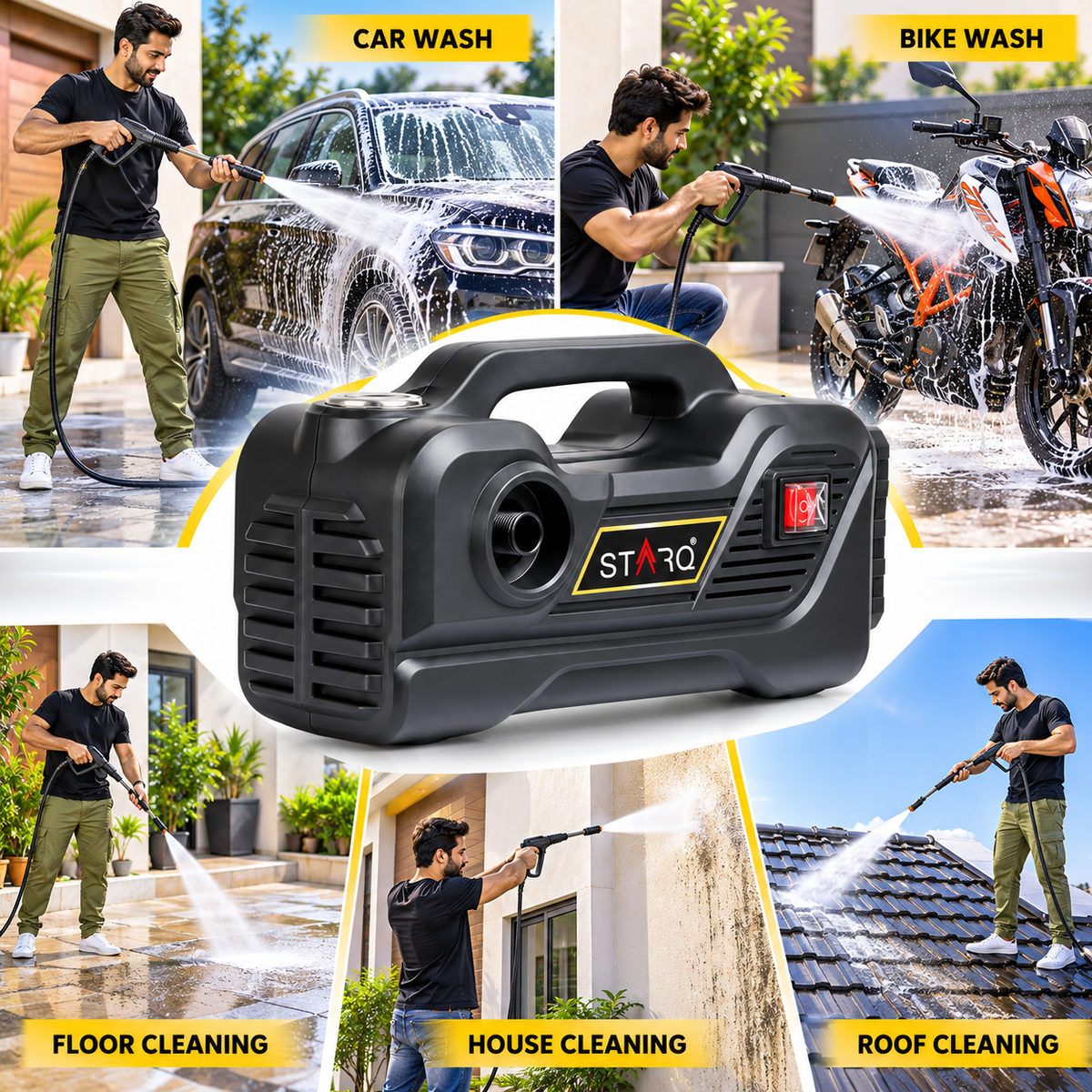 STARQ TurboMax 48V Cordless High Pressure Washer, 1020 Watts, 100 Bar, 8 LPM, with 2 x 27000mAh Batteries, 8 Meter Hose Portable Car, Bike, and Home Cleaning
