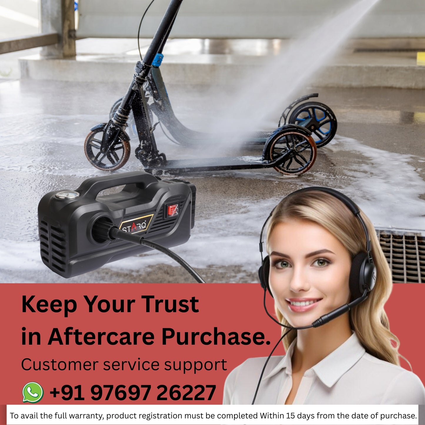 STARQ TurboMax 48V Cordless High Pressure Washer, 1020 Watts, 100 Bar, 8 LPM, with 2 x 4000mAh Batteries, 8 Meter Hose Portable Car, Bike, and Home Cleaning