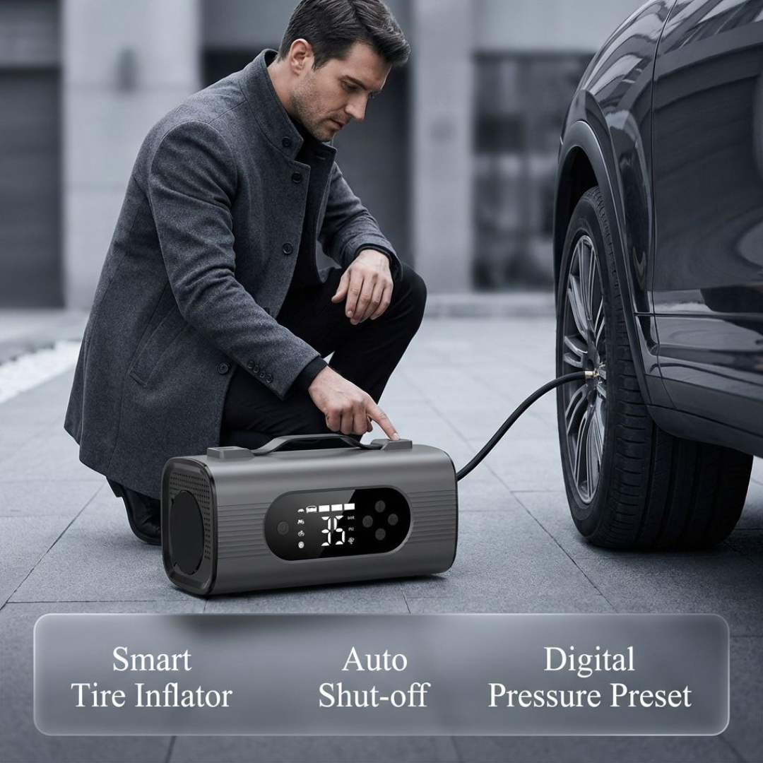 STARQ 8-in-1 Portable Jump Starter with Air Compressor, 18000mAh Battery, 2500A Peak Current, 150PSI Tyre Inflator, LED Emergency Light for Car, Bike & SUV