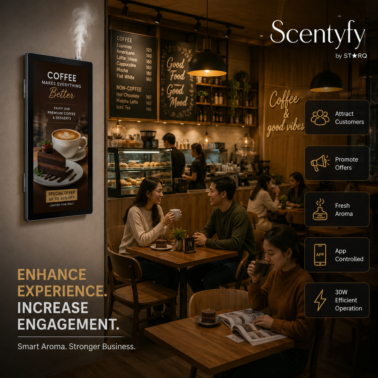 STARQ ADScent Smart Advertising Aroma Diffuser with Digital Display Screen, Commercial Scent Marketing & Digital Signage Solution for Retail Stores, Hotels, Offices & Showrooms Includes Complimentary 500ml Starter Pack Perfumes