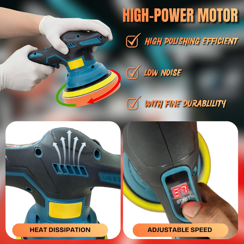 STARQ Cordless Polishing Machine for Car , 12V Cordless, 8 Speed Setting, Variable Speed Control, 2800-5800 RPM, 3500mAh Rechargeable 2 Batteries, Car Polish Machine