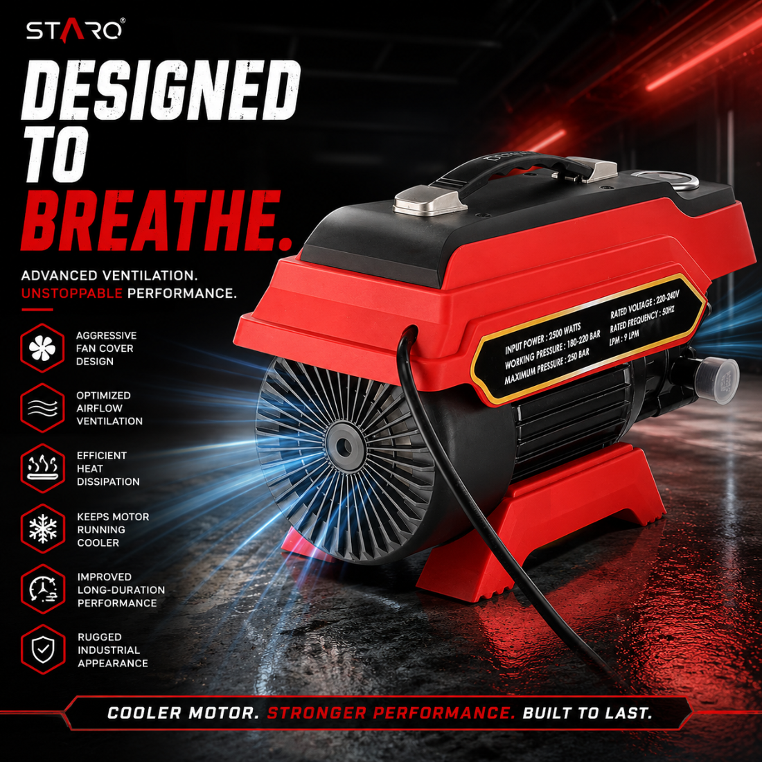 STARQ ST5 | 250 Bar 2500W | Heavy Duty High Pressure Washer for Car, Bike, Home | 1Ltr Professional Snow Foam Lance | Red