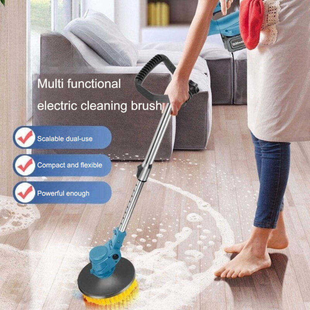 STARQ Cordless Electric Power Scrubber with Long Handle, 3 Replaceable Brush Heads, Adjustable Extension Rod, Rechargeable Cleaning Brush for Floor, Tile, Bathroom, Car & Home