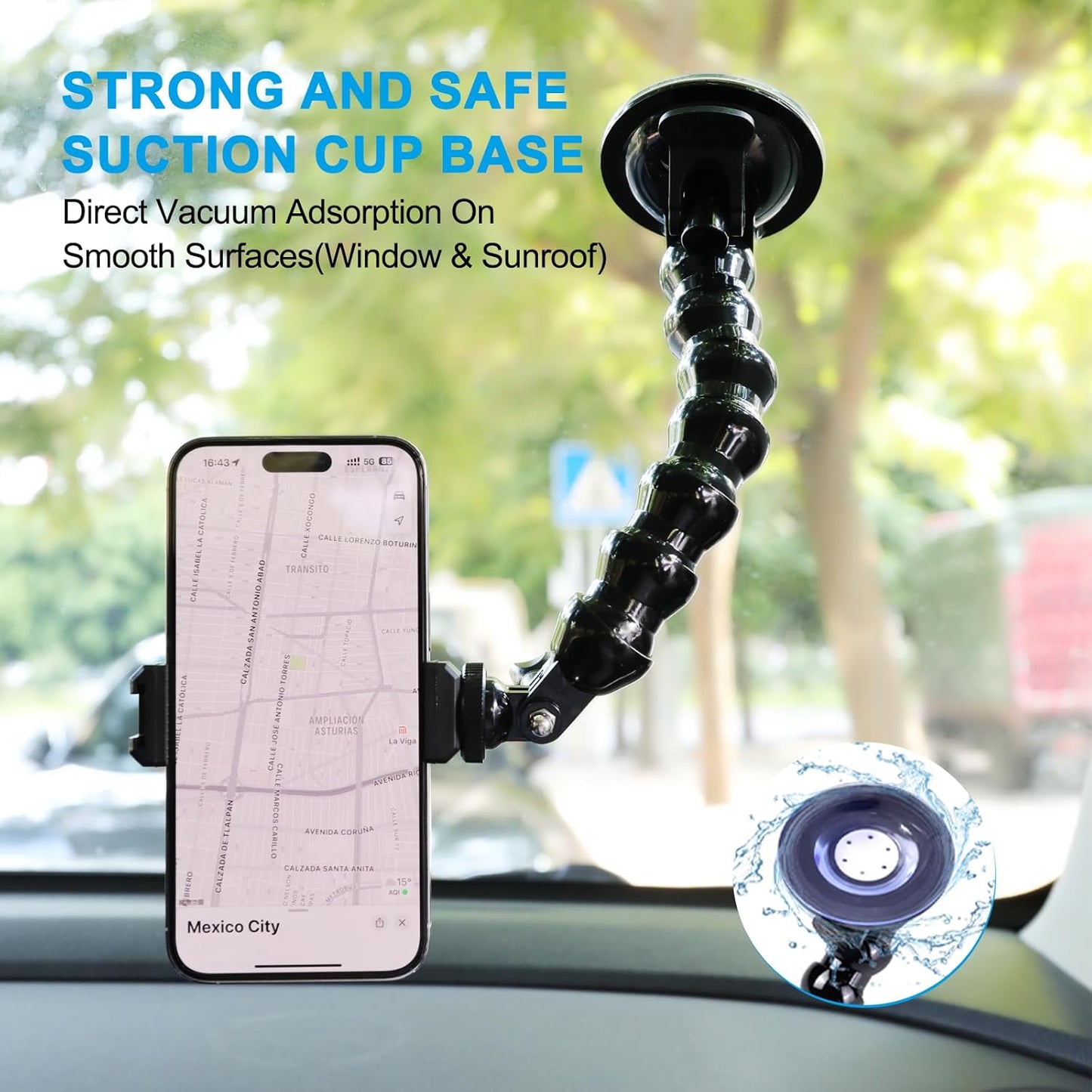 STARQ Gooseneck Suction Cup Car Cell Phone Holder Car Mount Compatible with All 4.0-7.0 inch Phones and Most Action Cameras