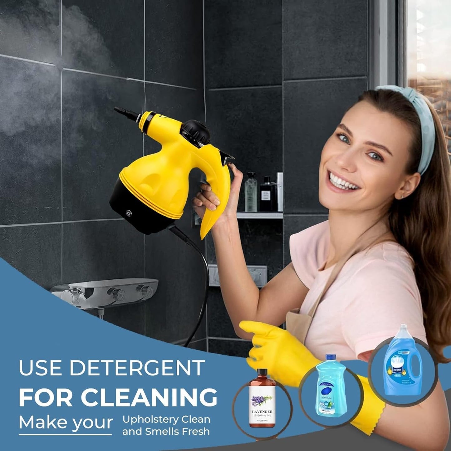 STARQ® - 9in1 Handheld Steam Cleaner for Home, Car & Furniture High Temperature Steam Cleaning Machine for Stubborn Stains On Kitchen, Bathroom, Car Floor, Curtains, Mattresses, and Kitchen Surfaces