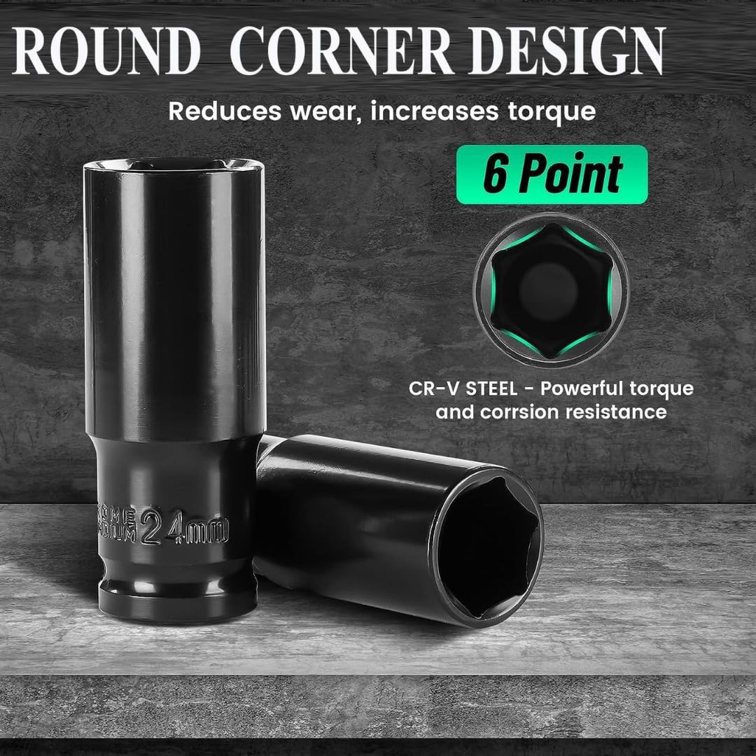 STARQ 10pcs Deep Impact Socket Set Universal Socket Metric Drive Hex Long Socket Set Wrench For Air Pneumatic Repair Tools 10-24MM Size