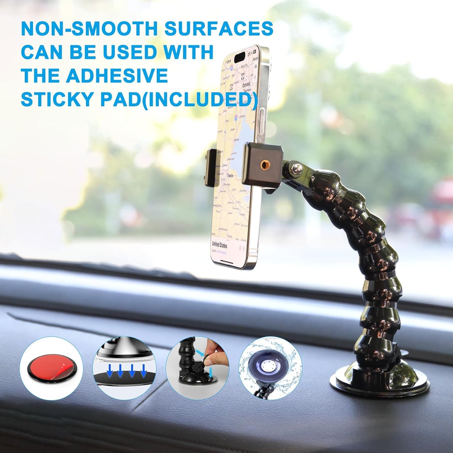 STARQ Gooseneck Suction Cup Car Cell Phone Holder Car Mount Compatible with All 4.0-7.0 inch Phones and Most Action Cameras