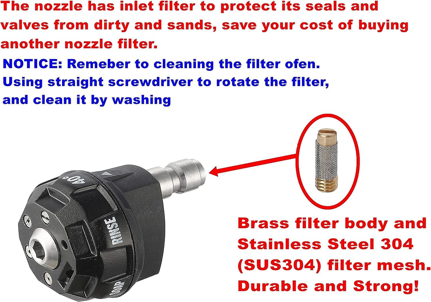 STARQ Pressure Washer Nozzle Tips, 6-in-1 Quick Changeover, Adjustable Pressure Washer Nozzle with 1/4 Inch Quick Connect