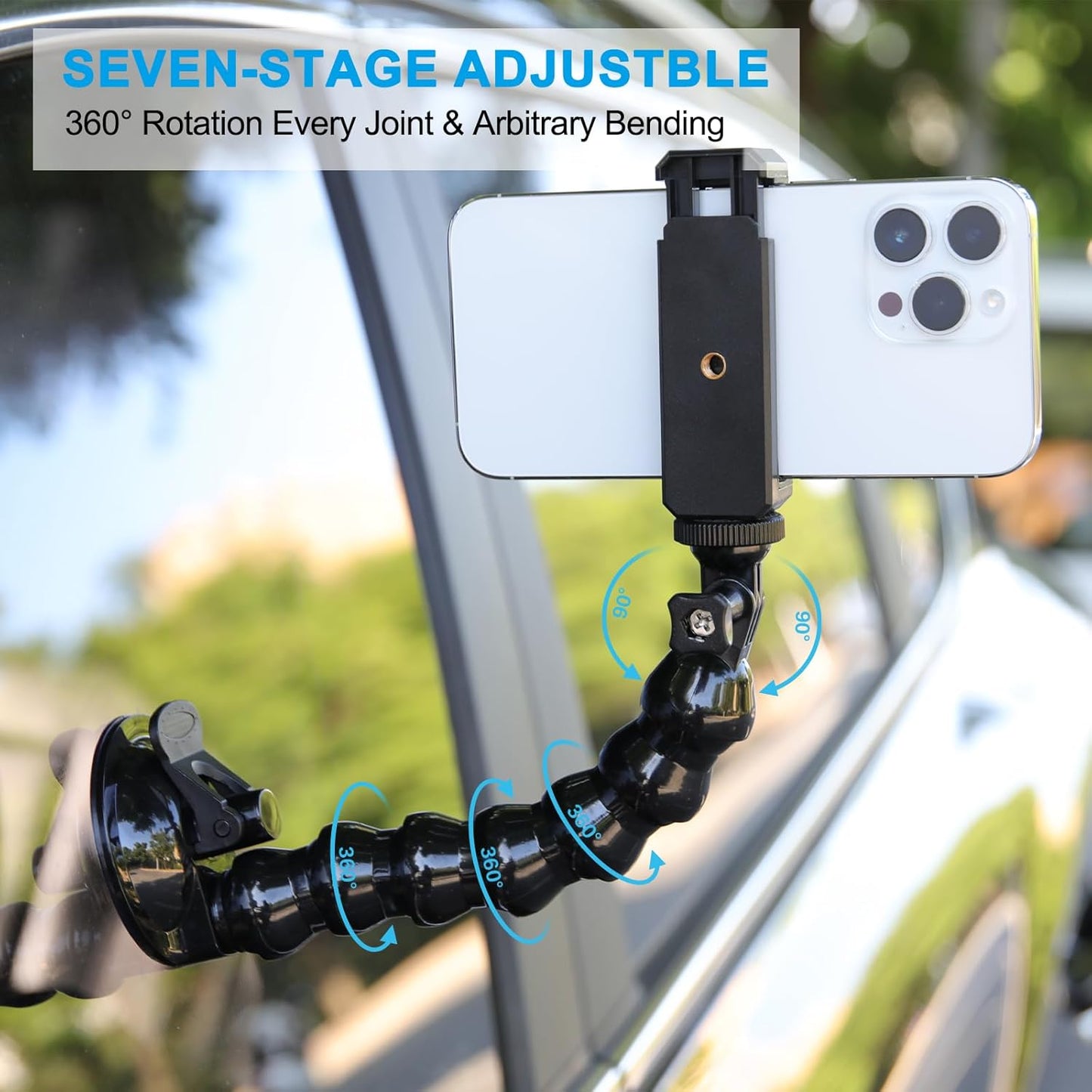 STARQ Gooseneck Suction Cup Car Cell Phone Holder Car Mount Compatible with All 4.0-7.0 inch Phones and Most Action Cameras