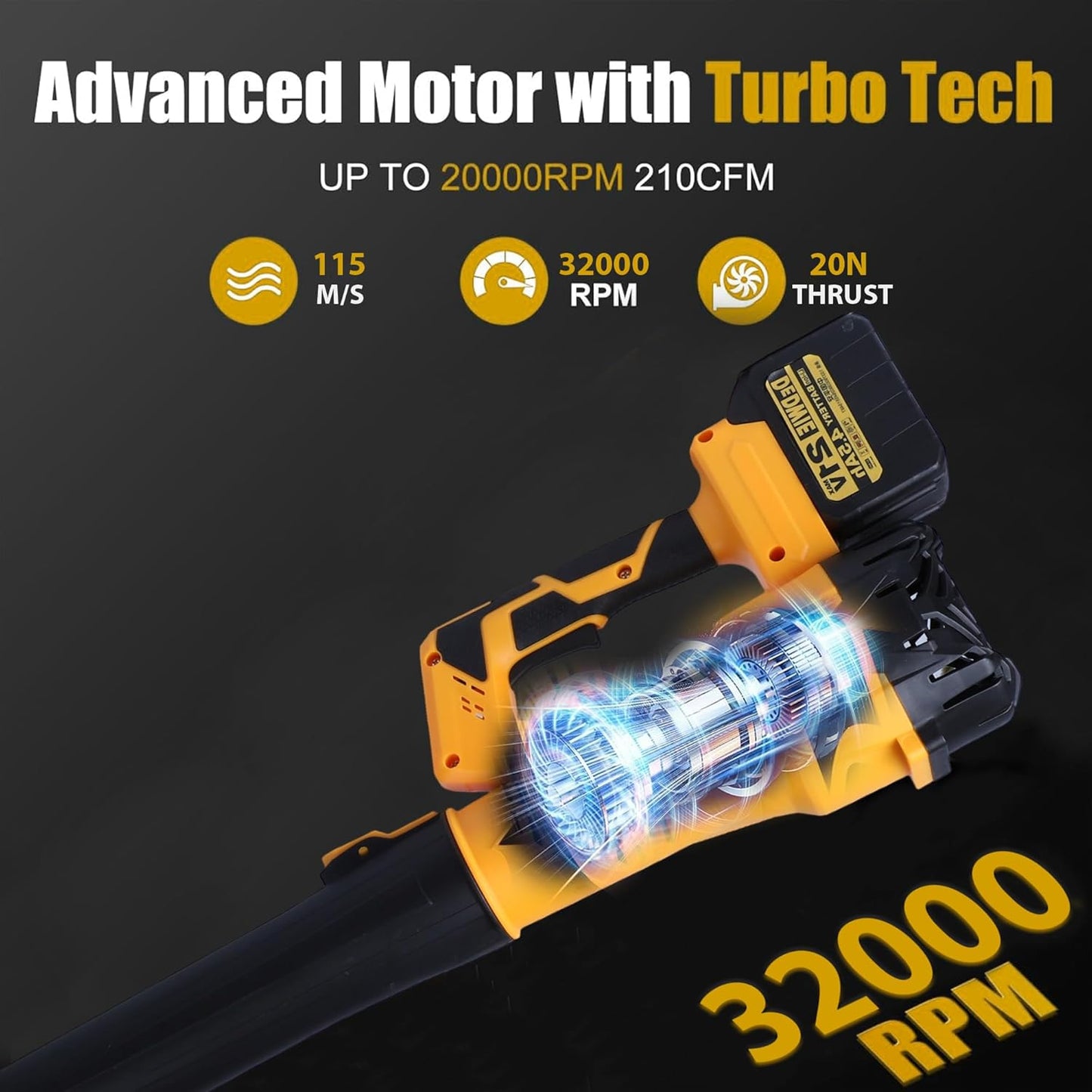 STARQ 1200W Cordless Long Leaf Blower- 21V 4.5Ah Powerful 115M/S Electric Powered Handheld Variable-Speed Yard Blower for Lawn Care, Snow Blowing, Dust Cleaning