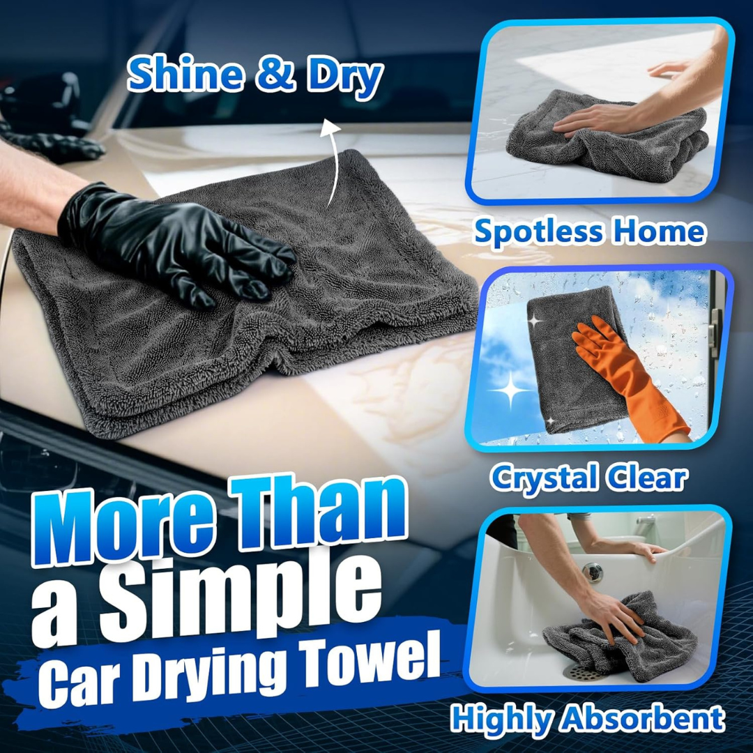 STARQ 1200 GSM Microfiber Car Cloth 40x60 cm Twisted Loop Super Absorbent Drying Towel Edgeless Lint-Free Scratch-Free Plush Cloth for Car Detailing Grey