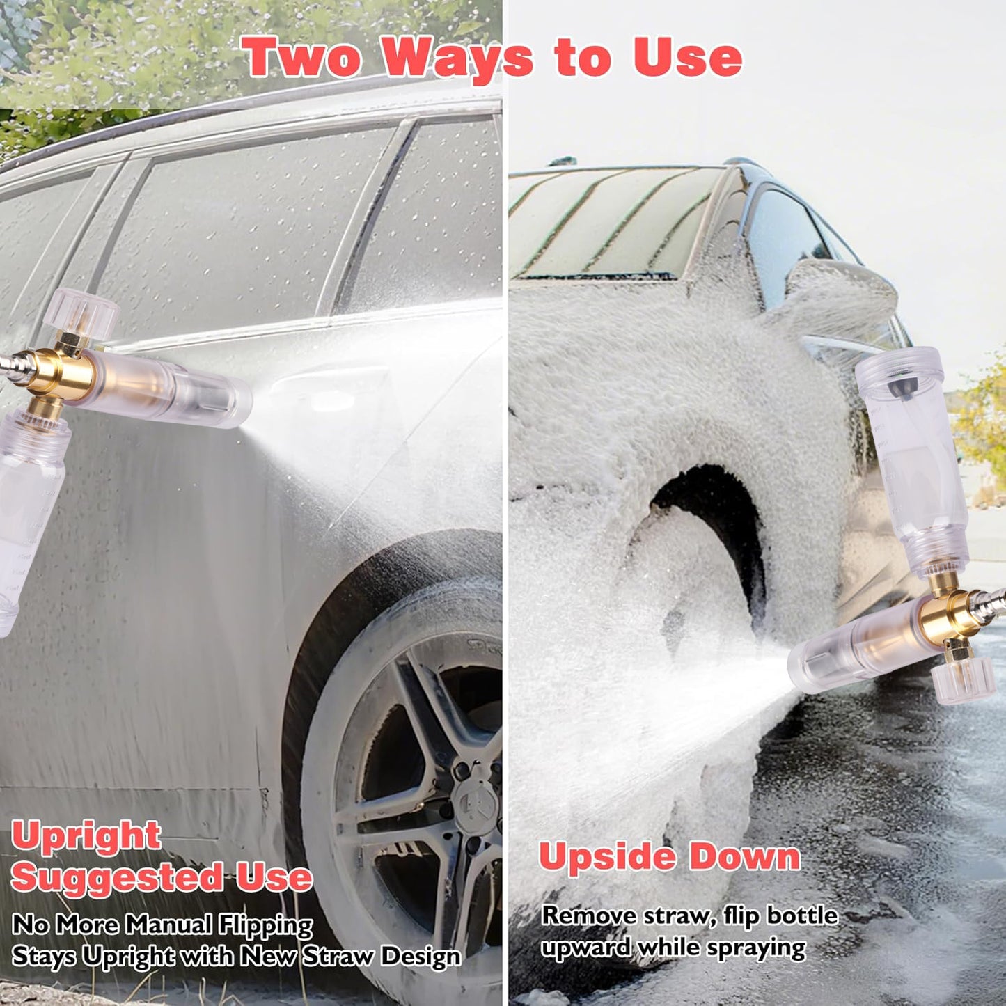 STARQ Nano Compact Size Heavy-Duty Professional Concentrate Foam Cannon Snow Lance 100 mL Bottle with 1.1mm Orifice 1/4″ Quick Connector for Pressure Washer Easy Gravity Fed Comes with Adapter
