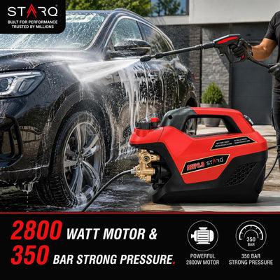 STARQ AWP 2.8 Super Combo High Pressure Car Washer | 2800W Motor, 350 Bar, 12L/Min Flow, 8M Hose Pipe | Professional 1L Foam Cannon Snow Lance (Red) with Pressure Control Knob