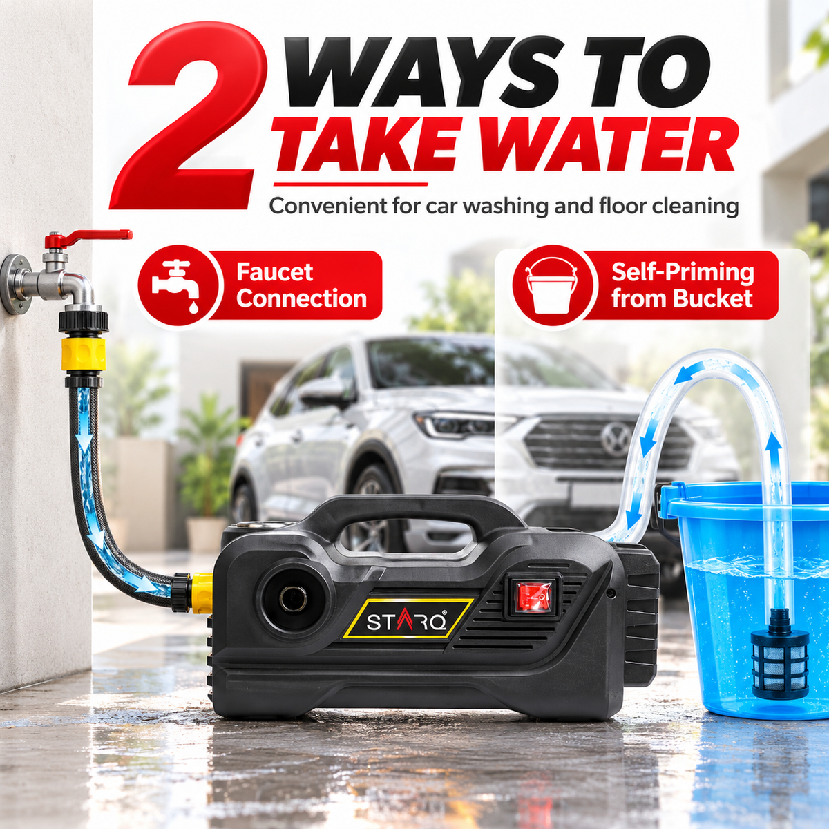 STARQ TurboMax 48V Cordless High Pressure Washer, 1020 Watts, 100 Bar, 8 LPM, with 2 x 27000mAh Batteries, 8 Meter Hose Portable Car, Bike, and Home Cleaning