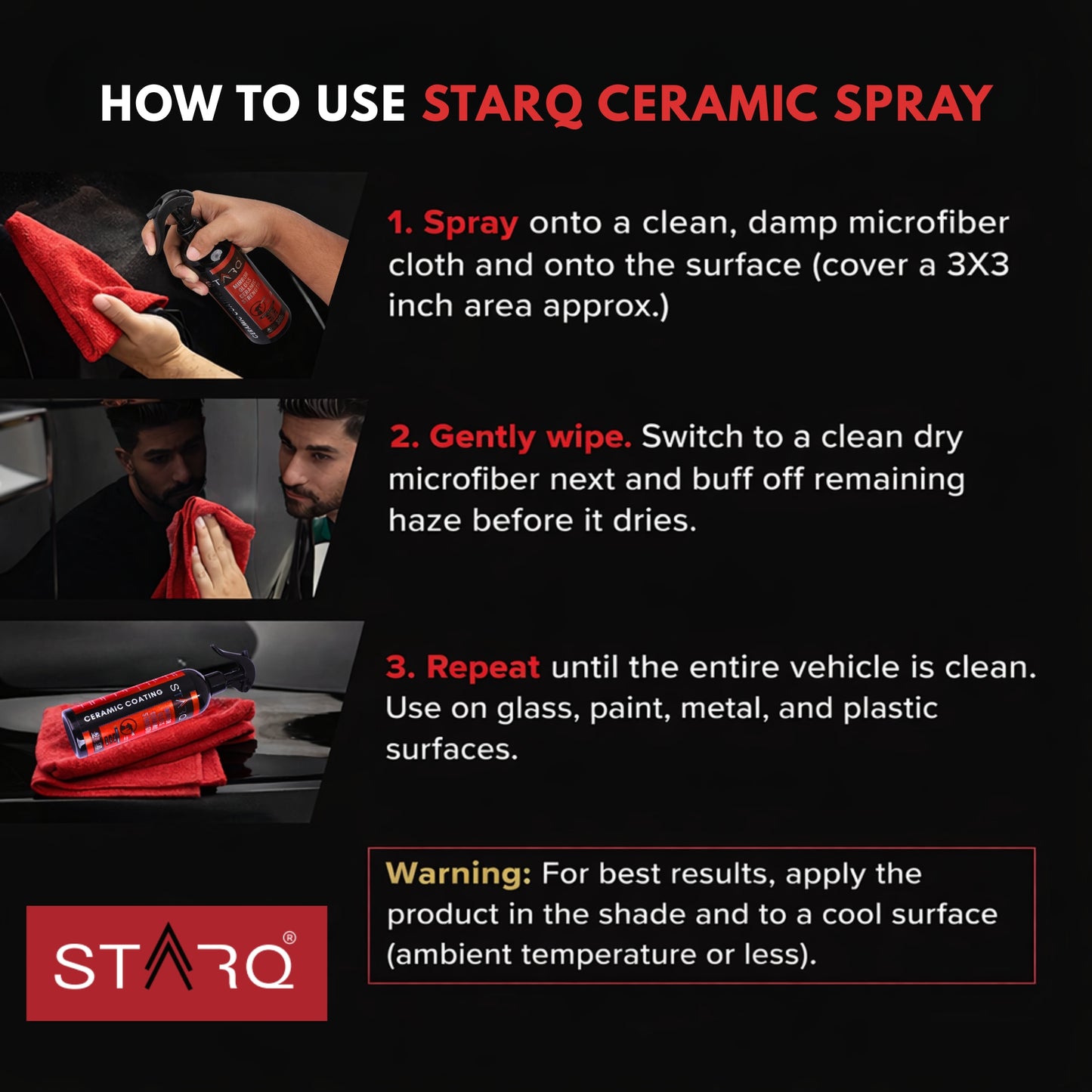 STARQ Ceramic Coating Spray 300ml – Extreme Hydrophobic Protection, High Gloss Finish, Advanced UV Protection, Easy DIY Ceramic Coating for Cars & Bikes