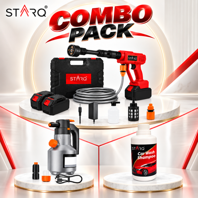 STARQ Car Wash Combo with Turbowash Cordless Pressure Washer, Electric Foam Sprayer 2.0 & 500ML Car Shampoo