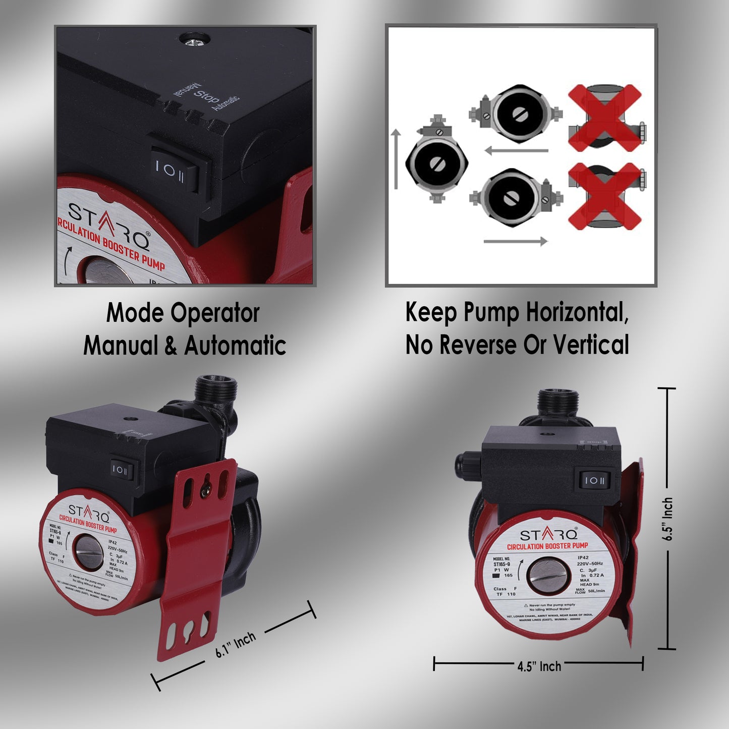 STARQ ST165-9 Inline Automatic Water Pressure Pump With Wall