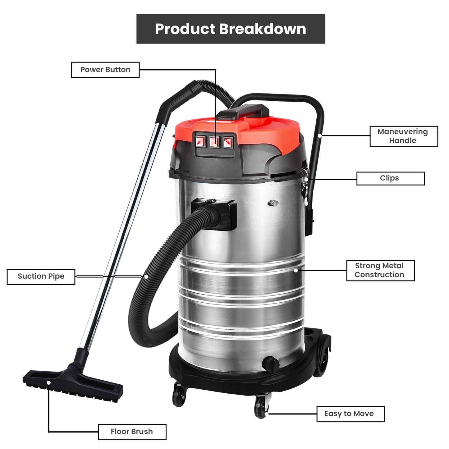 STARQ Wet & Dry 4200W 220V With 3Motors Multipurpose Vacuum Cleaner with Power Suction & Blower  for Home Office and Industrial Use (80L, 1PC)