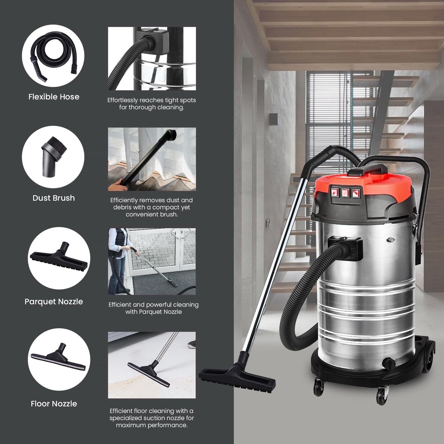 STARQ Wet & Dry 4200W 220V With 3Motors Multipurpose Vacuum Cleaner with Power Suction & Blower  for Home Office and Industrial Use (80L, 1PC)