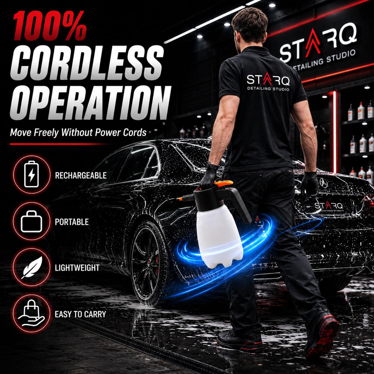 STARQ Foam Sprayer 1.7 Electric Foam Cannon 1.7 L Cordless Rechargeable Foam Blaster with Adjustable Nozzle for Car Wash, Bike, Auto Detailing, Garden & Home Cleaning