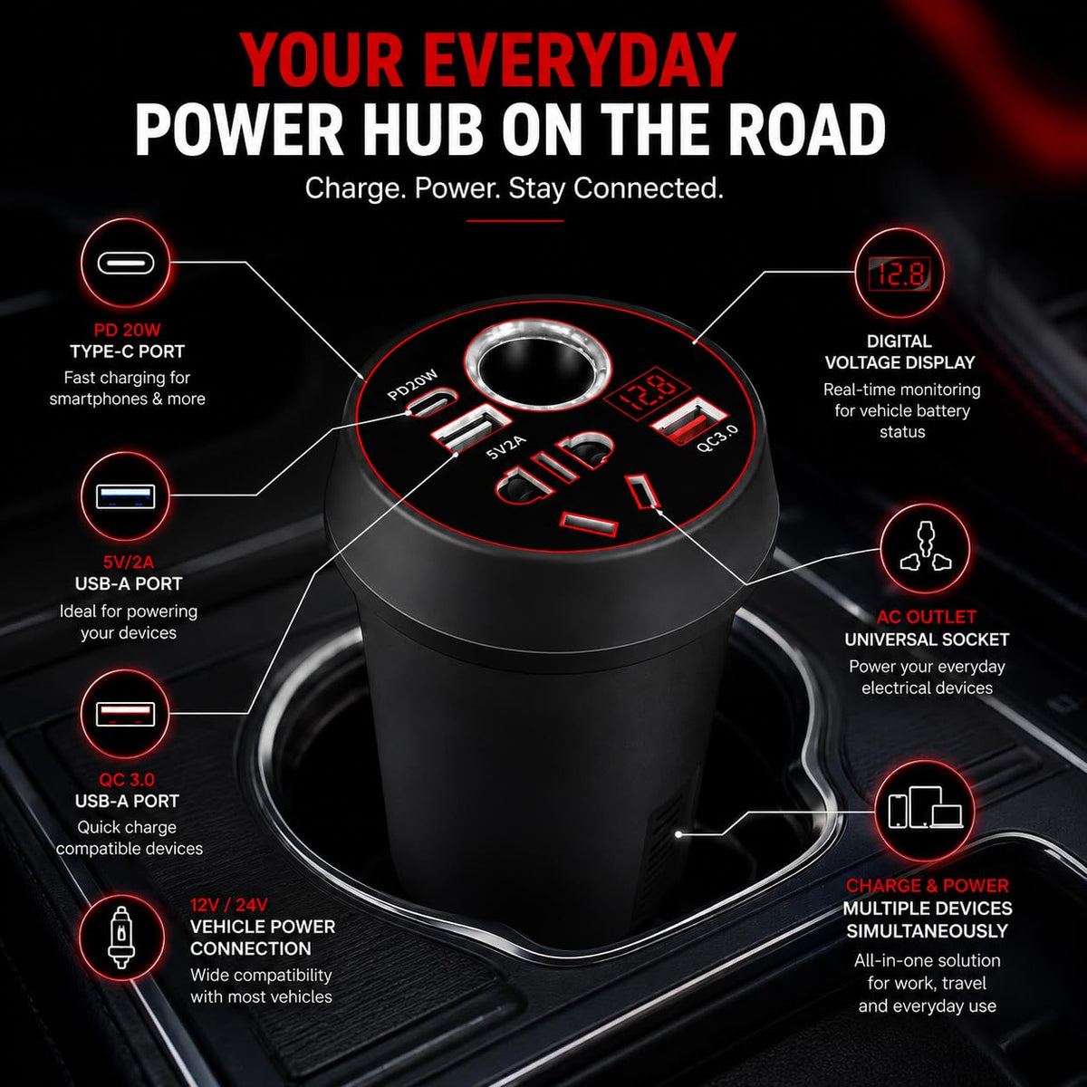 Starq Multi-Function Fast Charging Car Inverter 12V to 220V Power Converter with Car Socket & 3.1A USB Port for Phones, Laptops & Travel User Modified Sine Wave Inverter
