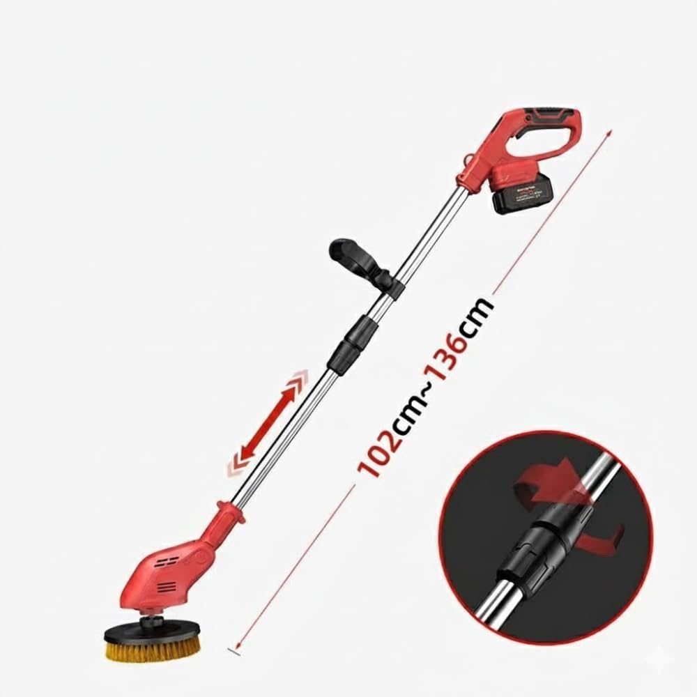STARQ Cordless Electric Power Scrubber with Long Handle, 3 Replaceable Brush Heads, Adjustable Extension Rod, Rechargeable Cleaning Brush for Floor, Tile, Bathroom, Car & Home