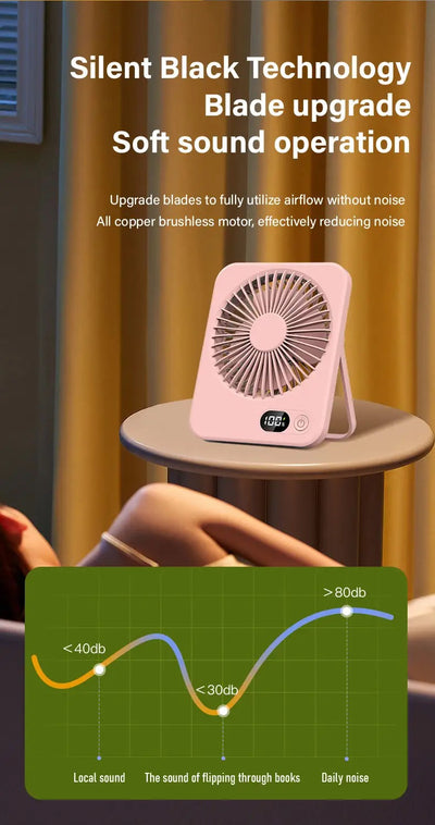 STARQ - 180 Degree Angle Low Noise Portable Table Fan Rechargeable Desktop Fan With Digital Display