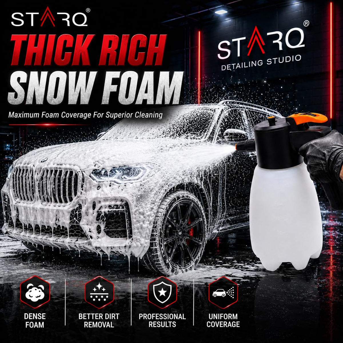 STARQ Foam Sprayer 1.7 Electric Foam Cannon 1.7 L Cordless Rechargeable Foam Blaster with Adjustable Nozzle for Car Wash, Bike, Auto Detailing, Garden & Home Cleaning