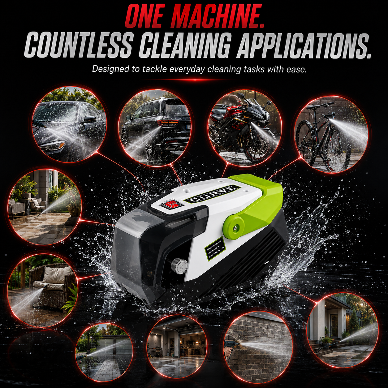Starq curve High Pressure Washer, Car Washer, 3000 Watts Motor, 350 Bars, 15L/Min Flow Rate, 10 Meters Outlet Hose, Portable, Car, Bike & Home Cleaning