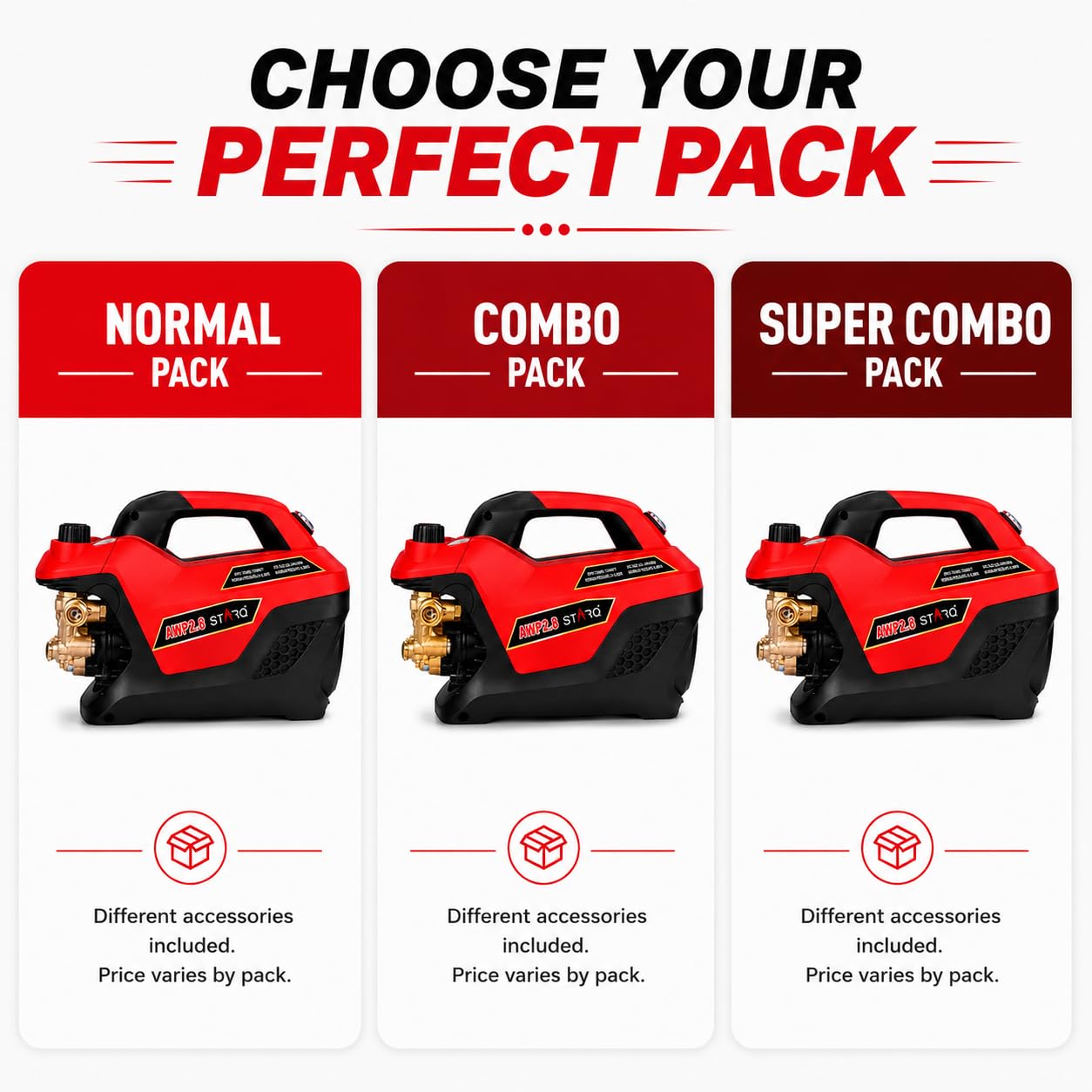 STARQ AWP 2.8 Super Combo High Pressure Car Washer | 2800W Motor, 350 Bar, 12L/Min Flow, 8M Hose Pipe | Professional 1L Foam Cannon Snow Lance (Red) with Pressure Control Knob