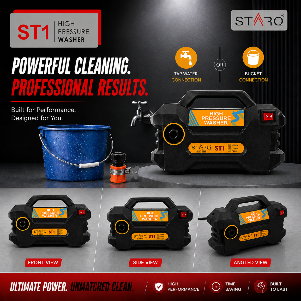 STARQ ST1 | 110 Bar 1700W | Heavy Duty High Pressure Washer for Car, Bike, Home | Pressure Adjustable | Red