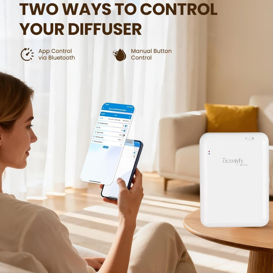 STARQ Aero Luxury Smart Air Scent Diffuser Waterless Aroma Machine App Control Cold Atomization Ultra Quiet No Heat Wall Plug for Home & Office Includes Complimentary 100ml Starter Perfume