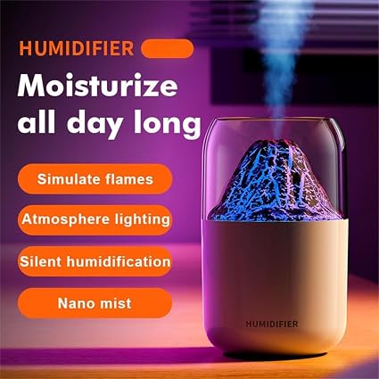 STARQ Volcano Flame Aroma Humidifier with LED Night Light, Cool Mist Diffuser, USB Powered, Portable Air Purifier for Home, Office & Bedroom, (Black)