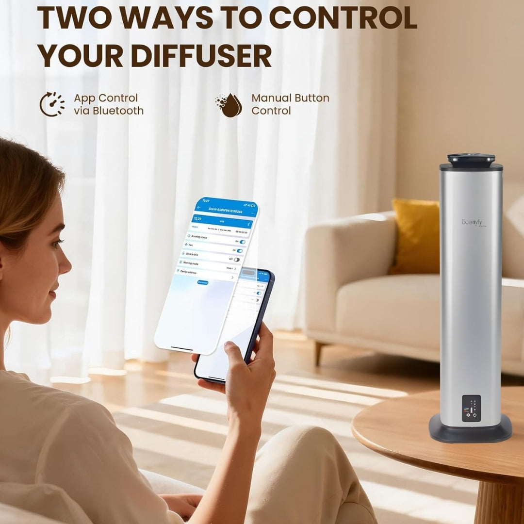 STARQ Lux Tower Luxury Smart Air Scent Diffuser Waterless Aroma Machine App Control Cold Atomization Ultra Quiet No Heat for Home & Office Includes Complimentary 300ml Starter Perfume