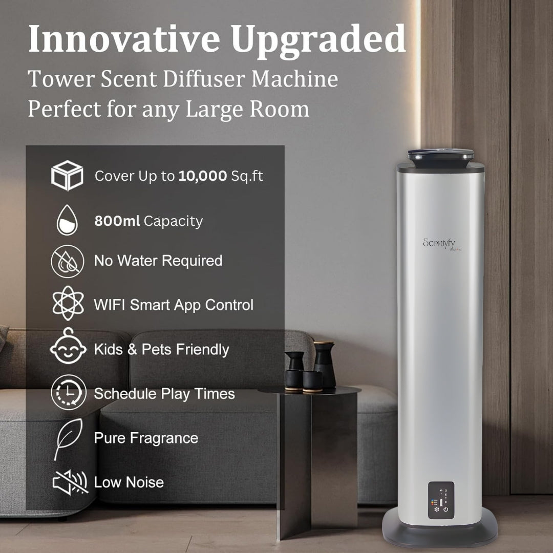 STARQ Lux Tower Luxury Smart Air Scent Diffuser Waterless Aroma Machine App Control Cold Atomization Ultra Quiet No Heat for Home & Office Includes Complimentary 300ml Starter Perfume