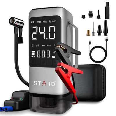STARQ  6 in1 Jump Starter Battery, Digital Tyre Inflator 150PSI & Vacuum Cleaner, 21000mAh Portable Power Bank LED Light (6in1)