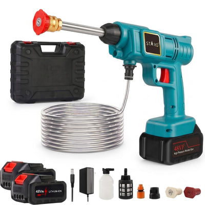 Starq TurboFlow Cordless Portable 48V Wireless Pressure Washer Gun - 12000mAh High Pressure Water Gun for Car and Bike Wash, Brushless Motor, 5M Hose Pipe, Double Battery Included