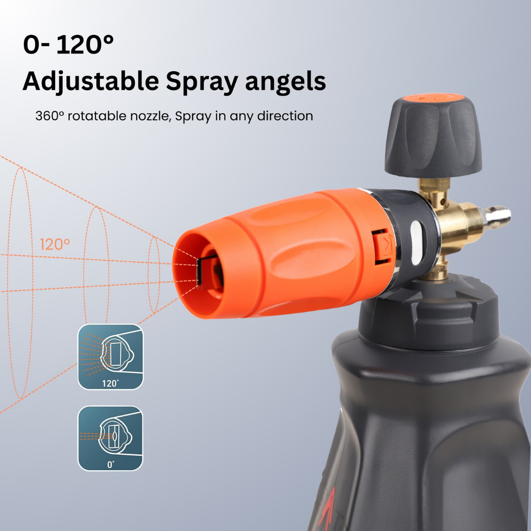 STARQ FoamMaster Heavy-Duty Foam Cannon for Pressure Washer, Pre-Installed Mesh and Orifice with Extra Set Included, Adjustable Spray Nozzle, Brass Connector, Thick Snow Foam for Car and Bike Cleaning
