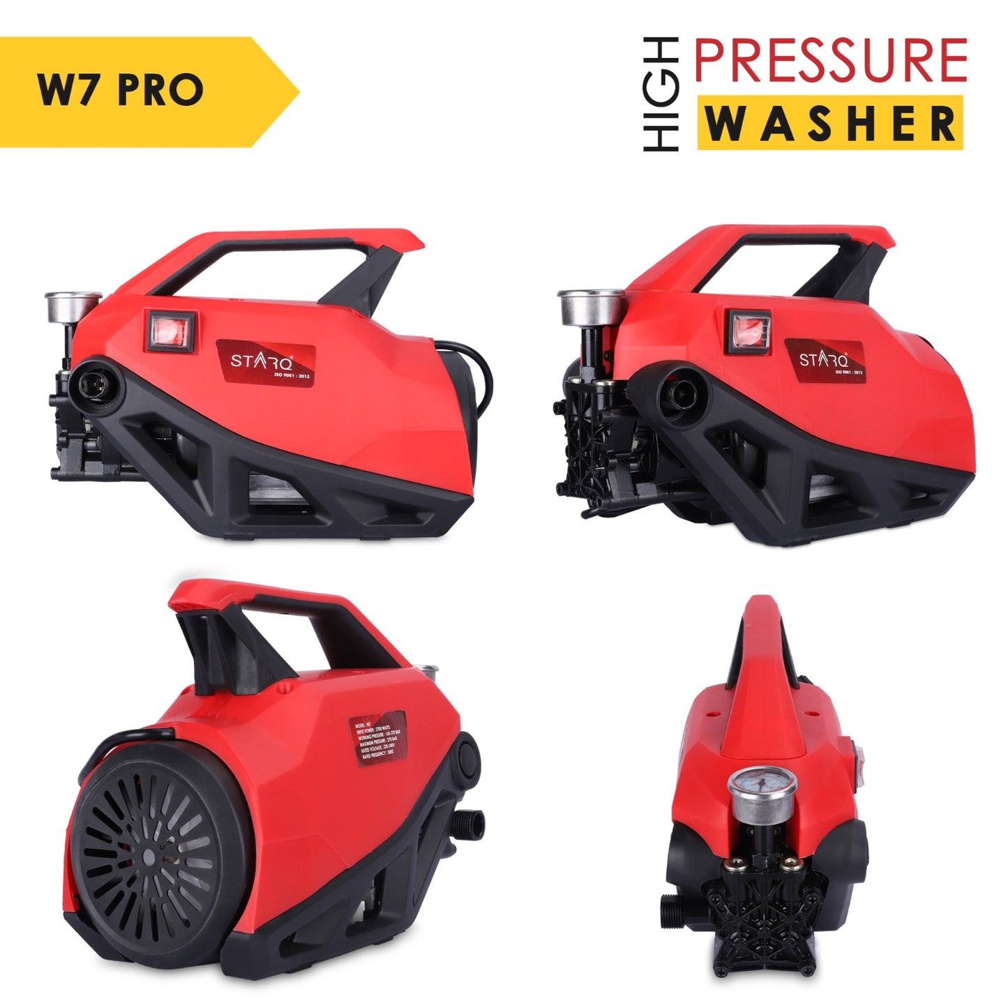 STARQ® W7 2700W | 270 Bar | Heavy Duty High Pressure Washer | Red (Pro)