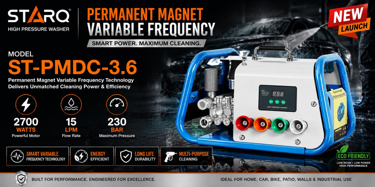 STARQ ST-PMDC-3.6 COMMERCIAL HIGH PRESSURE WASHER 15m Hose 15 LPM  2700 Watts for Car Bike Home & Truck Cleaning
