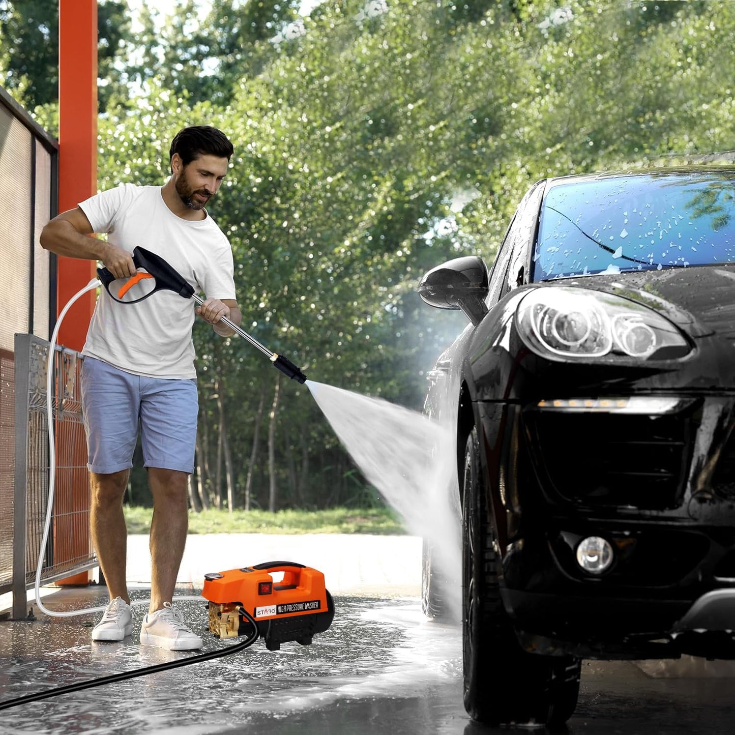 STARQ ST3 1800W Heavy Duty High Pressure Washer 150 Bar, 8L/Min Flow, Brass Coated Pump, Copper Motor Portable Car, Bike, Home, AC & Solar Cleaning Machine with Black Foam Canon (ST3 Combo)