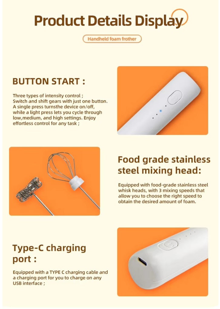 STARQ Portable USB Rechargeable Handheld Coffee Mixer Electric Milk Frother