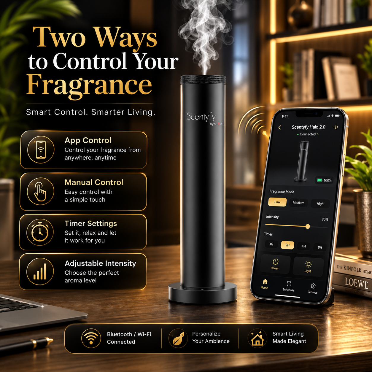 STARQ Halo 2.0 Luxury Smart Air Scent Diffuser Waterless Aroma Machine Cold Atomization Ultra Quiet No Heat for Office Home Gym & Hotel Includes Complimentary 100ml Starter Pack Perfumes