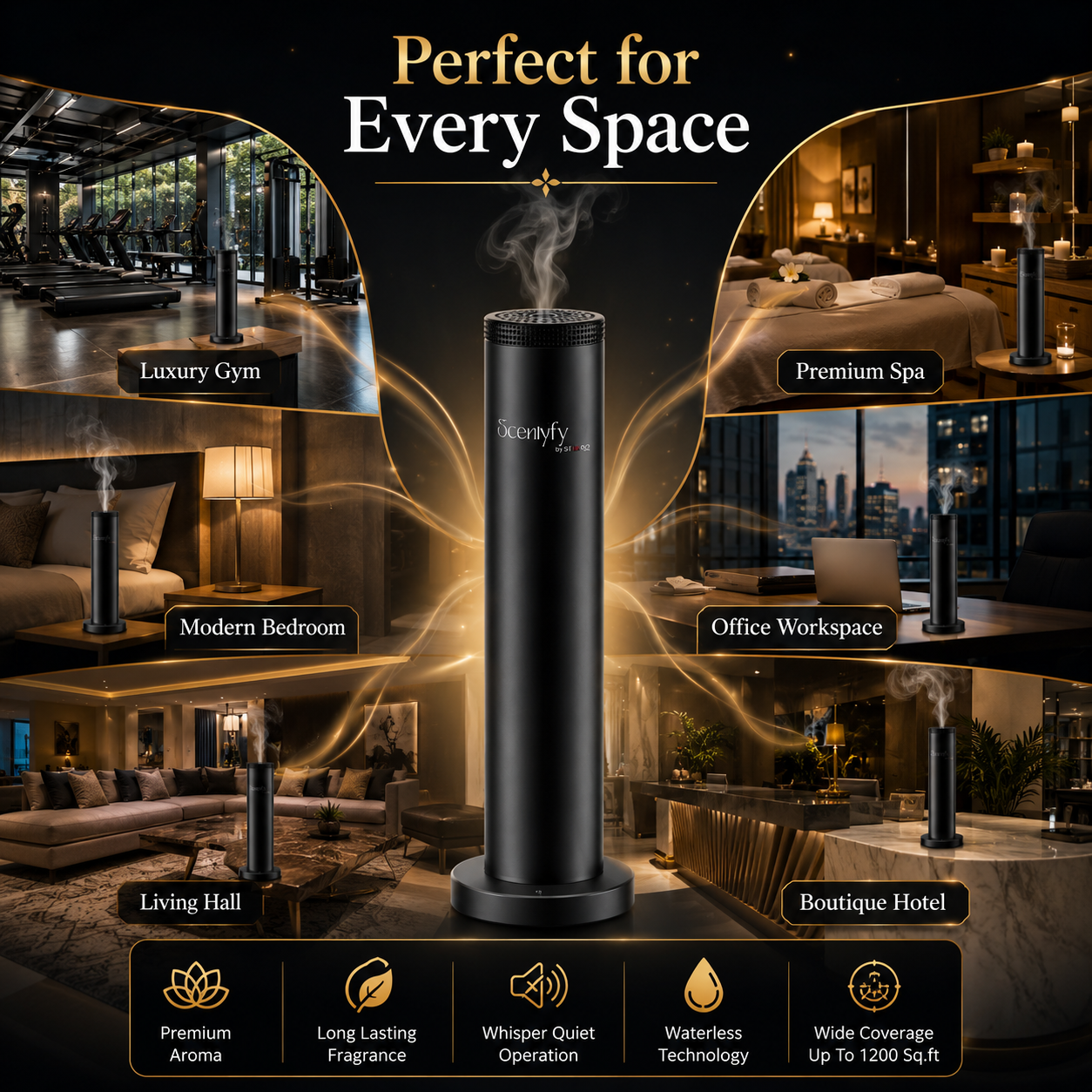 STARQ Halo 2.0 Luxury Smart Air Scent Diffuser Waterless Aroma Machine Cold Atomization Ultra Quiet No Heat for Office Home Gym & Hotel Includes Complimentary 100ml Starter Pack Perfumes